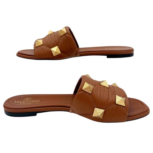 Valentino Garavani Roman Stud Slide Sandals EU 38.5 US 8.5 Brown Leather Mule - Picture 10 of 15
